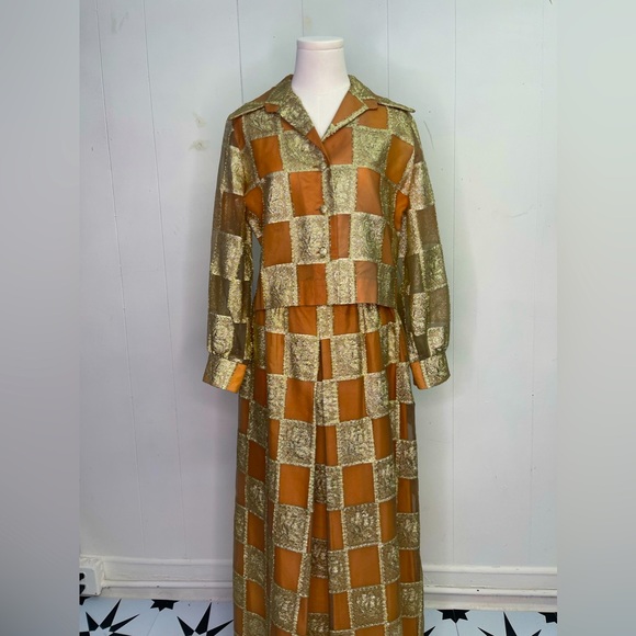 Vintage 1960s Gold Lurex Skirt Set sparkly formal - Picture 2 of 6